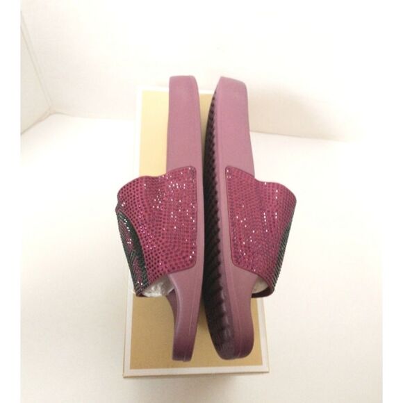 New! MICHAEL KORS Studded MK Logo Gilmore Slide Sandals Shoes Dark Berry - Picture 6 of 9